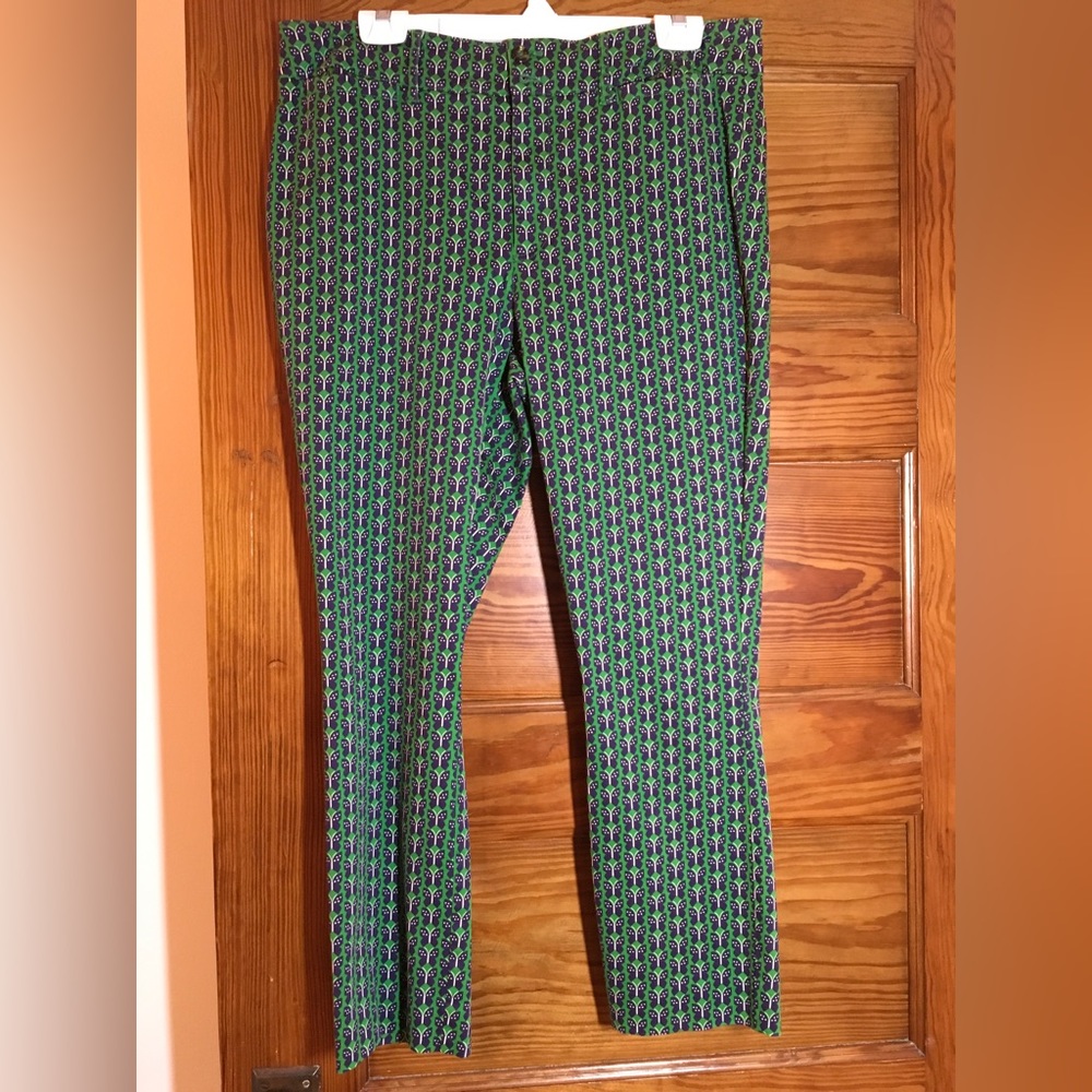 Anthropologie Green & Navy Butterfly Print Pants Size 14.
